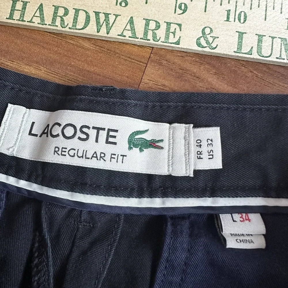 Lacoste Chino Pants Mens 32x34 Black Regular Fit Cotton Preppy Golf Work Casual